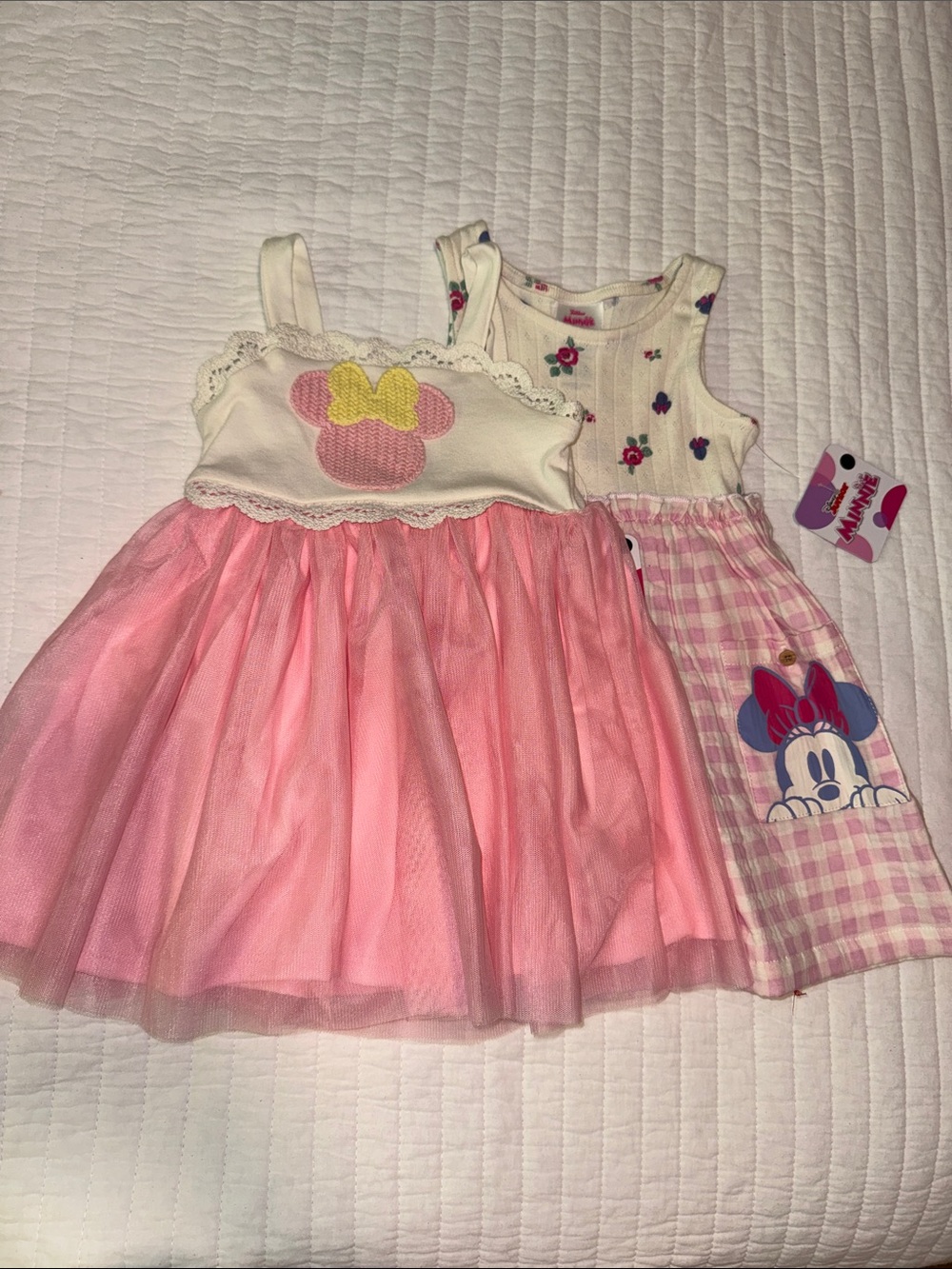 NWT Set of 2 Disney Jr Minnie Mouse Pink Tulle Dress & Gingham Minnie Dress 2T
